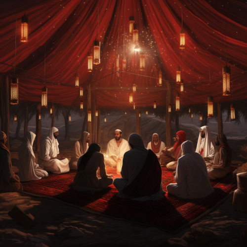 Group meditating in Arabic-style tent