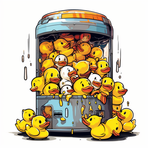 Arcade Claw Game with Rubber Ducks Comic Illustration