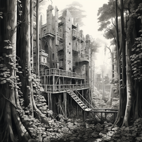 Architectural forest drawing illustration