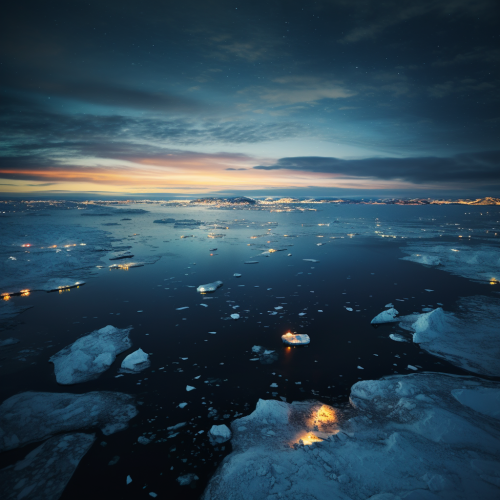 Aerial view of Arctic Ocean at night