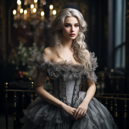 Renaissance Aristocratic Woman in Gray Tulle Dress Renaissance Aristocratic Woman in Gray Tulle Dress