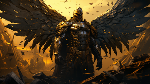 Armored Angel guarding ancient king's tomb