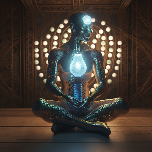 Artificial Robot Man with Lightbulb and Chakras