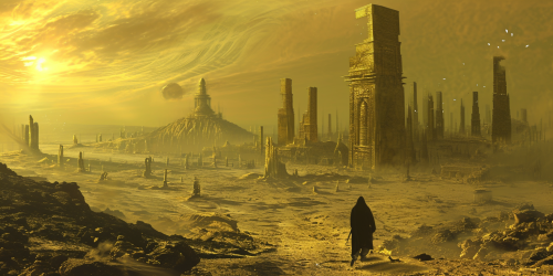 Golden sculptures in Ashgabat, Beksinski-style Golden sculptures in Ashgabat, Beksinski-style