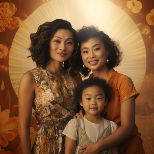 Asian family portrait with natural lighting
