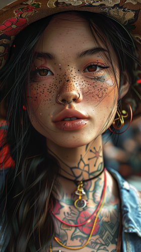 Asian girl with piercings and tattoos