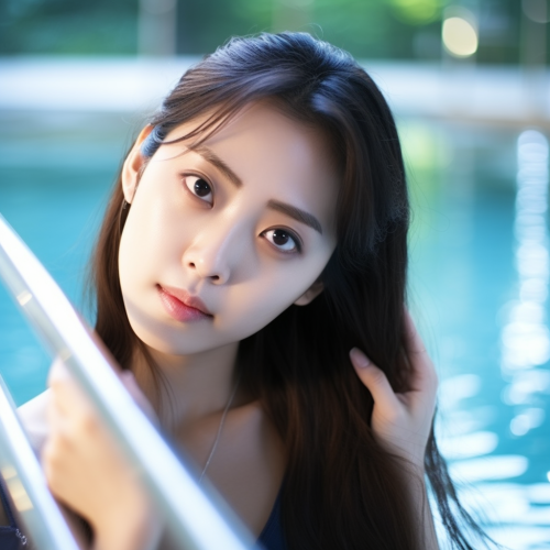 Asian Korean girl swimming in pool
