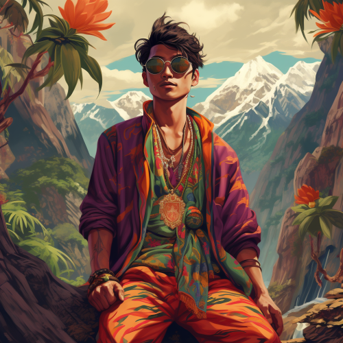 Asian man in vibrant clothes