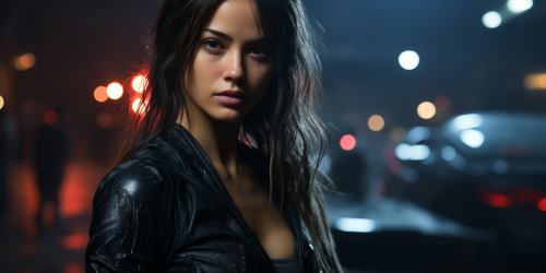 Asian girl waiting in Nissan 350z with city background