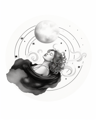 Simple black and white astral projection tattoo