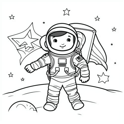 Coloring sheet of astronaut with blank flag