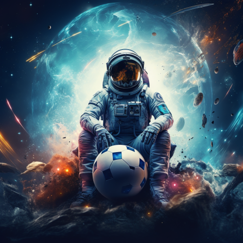 Astronaut football player surrounded by comets