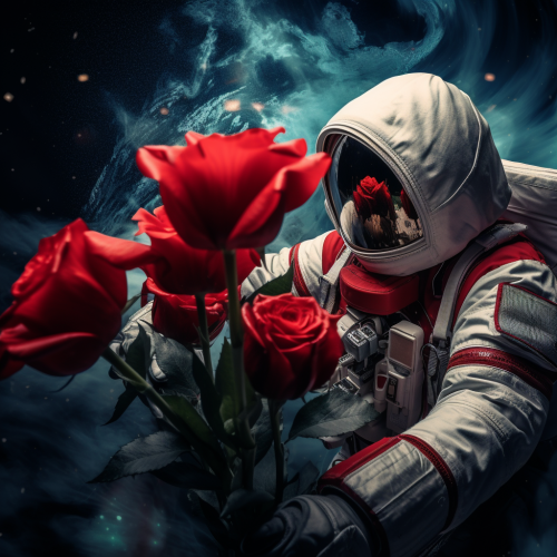 Astronaut holding red giant peony Turkish flag Astronaut holding red giant peony Turkish flag