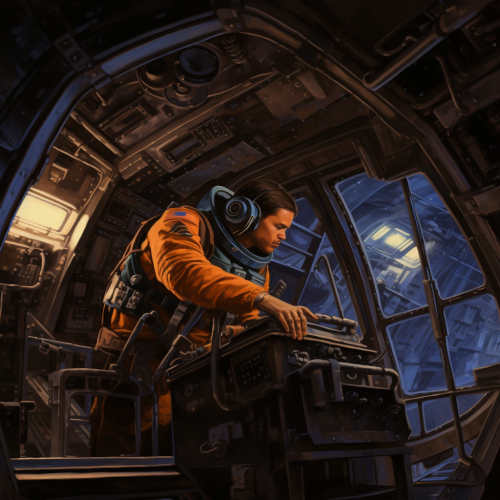 Astronaut climbing into spacecraft cockpit