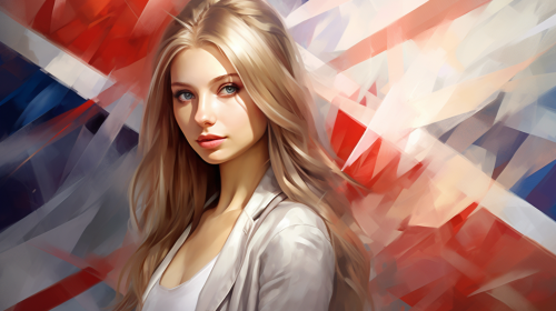 Latvian girl with UK flag and zigzag arrow