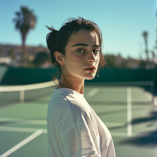 Attractive brunette woman playing tennis