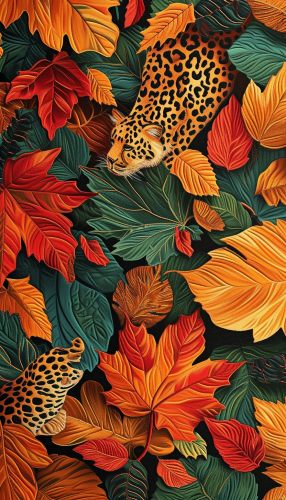 Autumn Allure with Falling Leaves and Leopard Spots