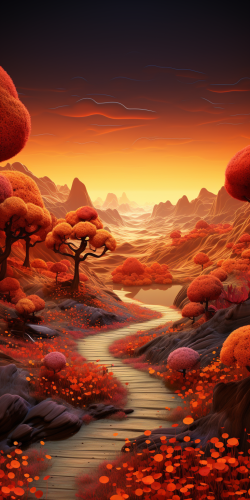 Whimsical autumn landscape art