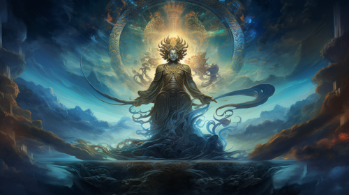 Panoramic shot of Avalokitesvara Tarot with precisionism influence