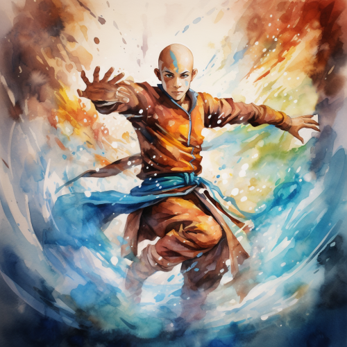 Aang from the Last Airbender Doing a Cool Pose in Watercolor
