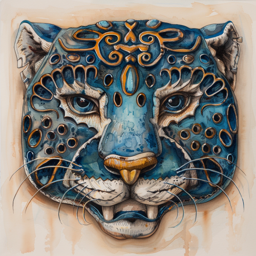 Azure Leopard Wood Carved Mask