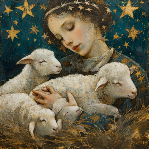Baby Jesus in the Stable with Lambs