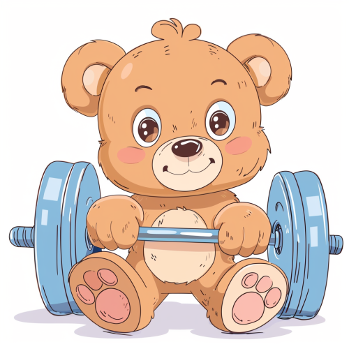 Smiling teddy bear weightlifting clipart