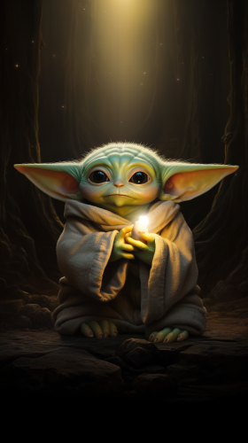 Cute Baby Yoda in Photorealistic Dusk Setting