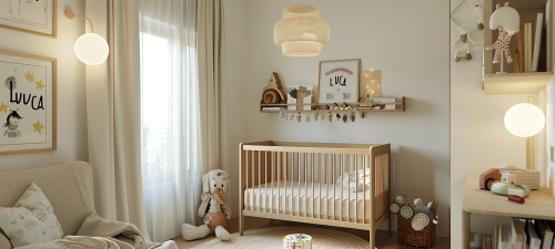 Baby Nursery Wall Wood Crib Luca