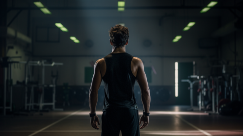 Young football player in training room