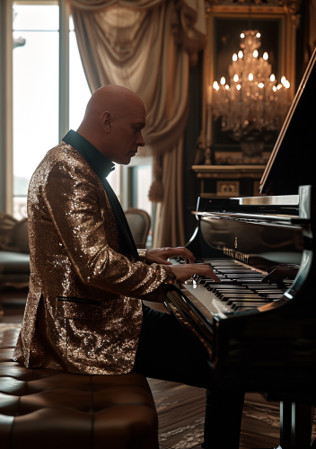 Stylish Bald Head Playing Piano