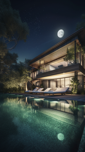 Luxurious Bali Villa with Ambient Pool Lights