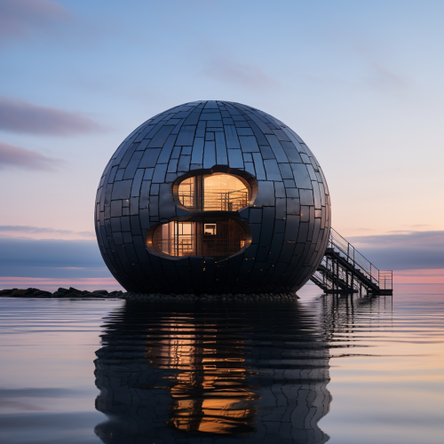 Unique ball-shaped building in the sea