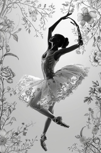 Ballerina line art illustration grayscale