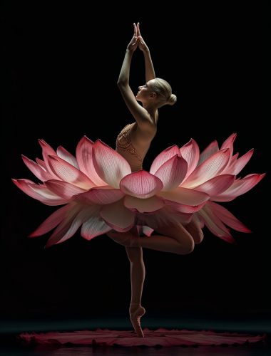 Ballerina bowing in lotus petal skirt