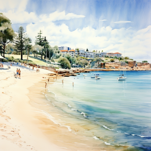Line wash painting of Balmoral Beach in Sydney