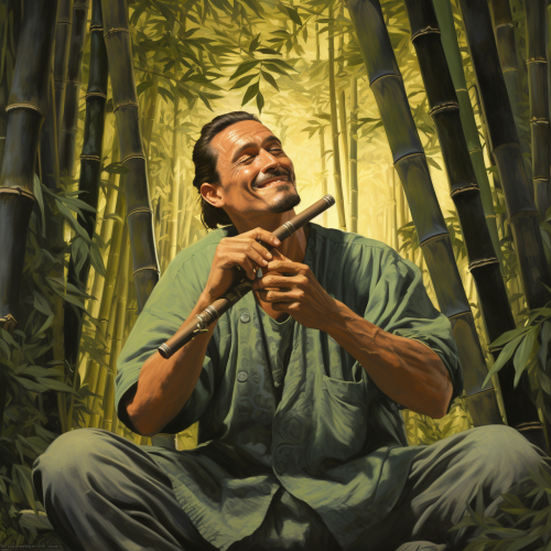 Bamboo flute player artwork Bamboo flute player artwork