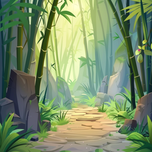 Cute cartoon bamboo forest scene