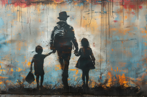 Banksy painting family street art stencil spray paint graffiti