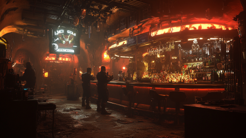 Men dancing in desert bar