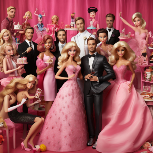 Group of characters from Barbie movie