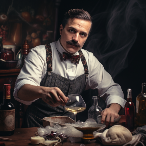 Barmen cleaning glass with towel