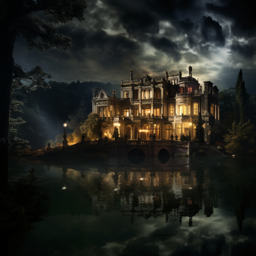 Gorgeous night view of Barocco Mansion by the lake