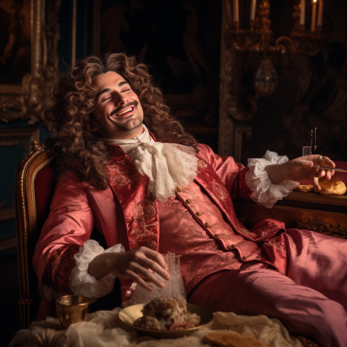 Male in Rococo Baroque Dress Laughing Male in Rococo Baroque Dress Laughing
