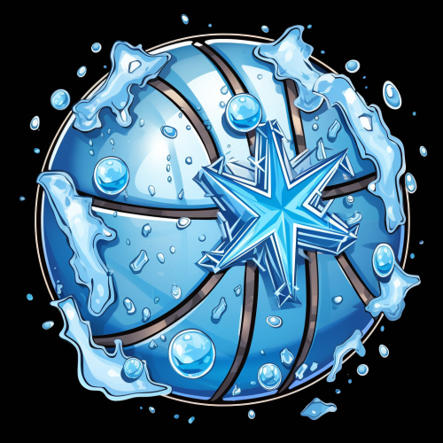 Basketball covered in ice with blue splats