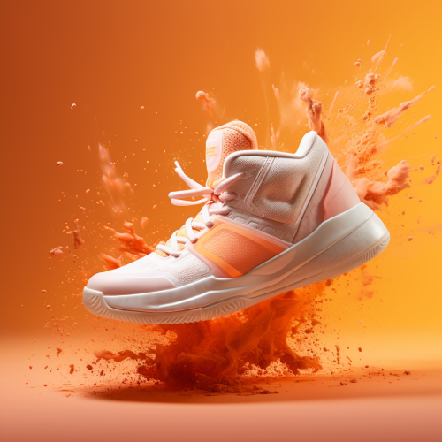 Stylish basketball shoe on peach backdrop Stylish basketball shoe on peach backdrop