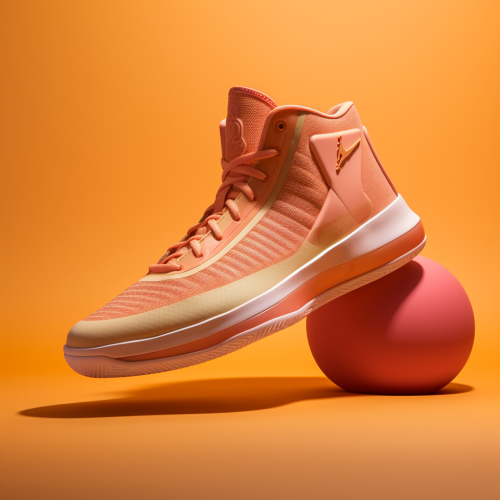Basketball shoe on peach backdrop with artistic blur