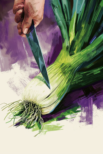 Colorful Basquiat Leek Cutting Illustration