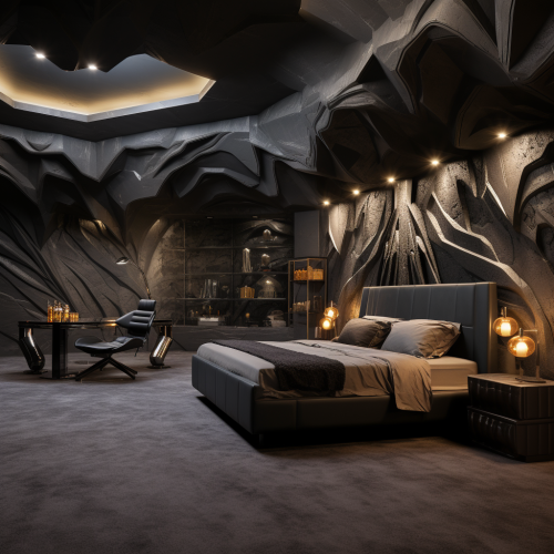 Elegant bedroom in a Batman-inspired mansion