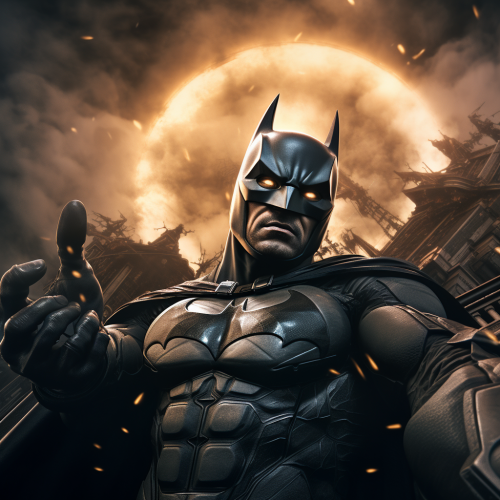 Batman taking selfie on rooftop